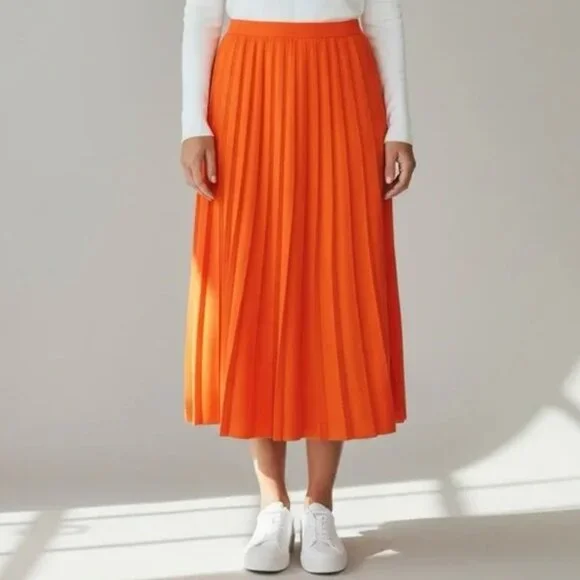 J. Crew Midi Pleated Sweater Skirt XXL Orange Knit AR465 - Picture 1 of 9